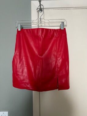 Better Be Red Faux Leather Mini Skirt with Side Slit